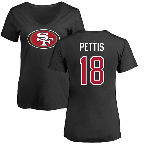 San Francisco 49ers Black Women Dante Pettis Name and Number Logo #18 NFL T Shirt->nfl t-shirts->Sports Accessory